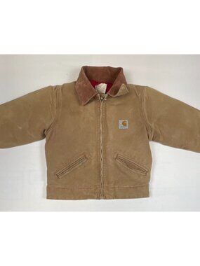 VTG Carhartt Y04 BRN Detroit Jacket Toddler Size 4 Regular Made in USA Red Lined